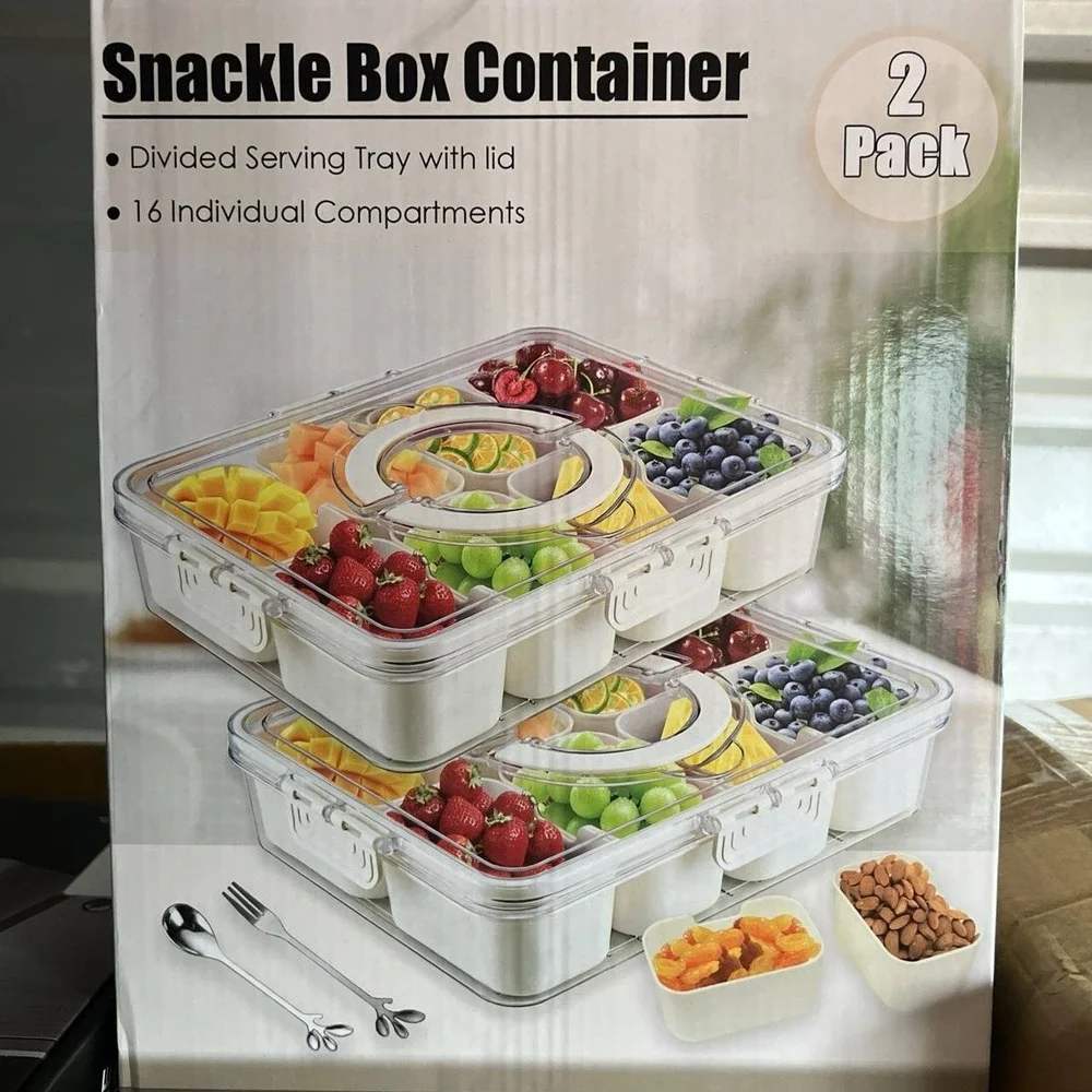 2 Pack Snackle Container with Lid Travel with Handle Organizer, Spoon & Fork